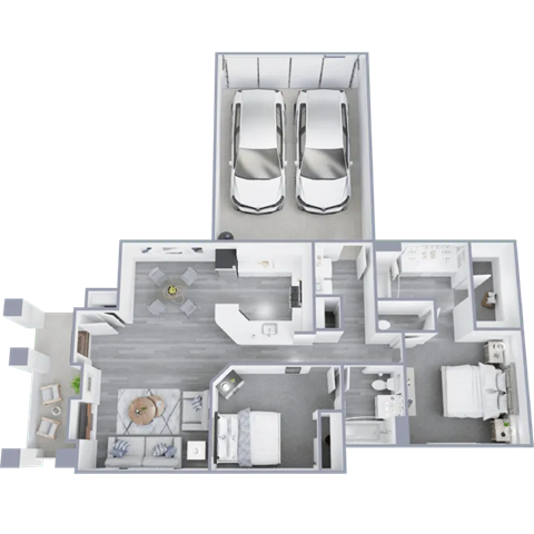 Floor plan for 2 beds, 2 baths, 1074 sqft